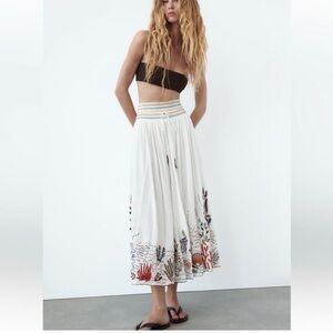 Zara Sea White Embroidered Skirt